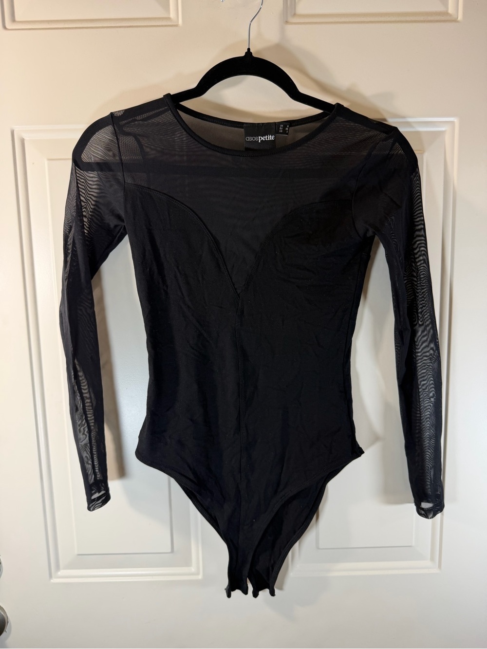 ASOS Petite Black Mesh Long Sleeve Bodysuit US 2 0023